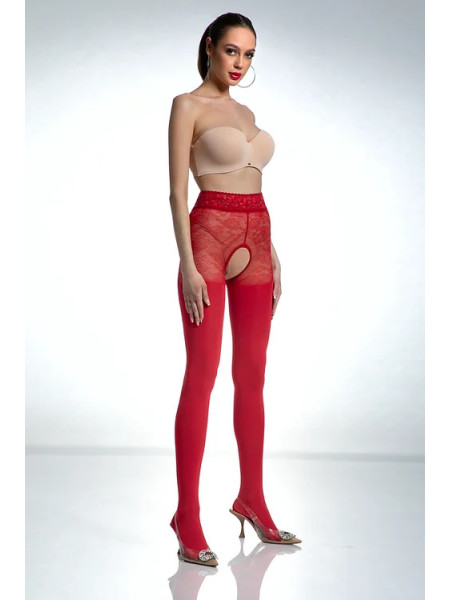 Czarne rajstopy open crotch z cyrkoniami 80den