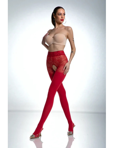 Czarne rajstopy open crotch z cyrkoniami 80den